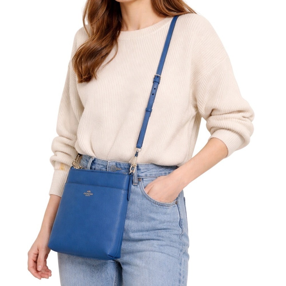 Coach KITT Zip Crossbody Bag Blue Leather Messenger North South New Handbag‎